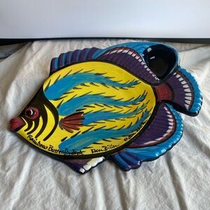 Vtg Ben Diller Rainbow Butterfly Fish Signed  12.5” Maui Hawaii  2002 Tropical